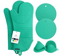 Rorecay 6pcs Oven Mitts and Pot Holders Sets Heat Resistant 500 Degrees, Non-Slip Silicone Hot Pads Potholders for Kitchen Baking Cooking, Extra Long Oven Gloves Quilted Liner, Jungle