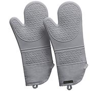 Rorecay Extra Long Oven Mitts and Pot Holders Sets: Heat Resistant Silicone Oven Mittens with Mini Oven Gloves Hot Pads Potholders for Kitchen Baking Cooking, Quilted Liner, Pack of 6 (Gray 2)