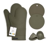 Rorecay Silicone Oven Mitts and Pot Holders Sets: Heat Resistant Silicone Oven Mittens with Mini Oven Gloves Hot Pads Potholders for Kitchen Baking Cooking, Quilted Liner, Forest Night