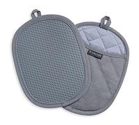 Rorecay Silicone Pot Holders Sets: Heat Resistant Oven Hot Pads with Pockets Non Slip Grip Large Potholders for Kitchen Baking Cooking | Quilted Liner | 9.8 x 7.6 Inches | Gray | Pack of 2