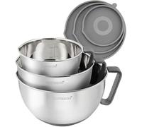 Rorence Mixing Bowls Set: Stainless Steel Non-Slip Bowls with Pour Spout, Handle and Lid - Set of 3 - Gray