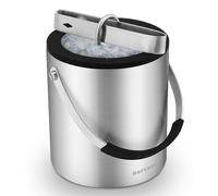 Rorence Stainless Steel Ice Bucket 2L with Airtight Lid, Strainer and Ice Tongs, Long Cooling Double-Walled Insulated Ice Cube Tray Bucket for Beer Champagne Wine