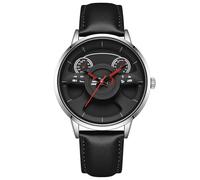 RORIOS Analogue Quartz Watch Men's Fashion Watches Creative Skeleton Wristwatch Casual Stainless Steel Wrist Watch Minimalist Leather Strap Watch Silver A