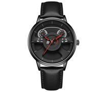 RORIOS Analogue Quartz Watch Men's Fashion Watches Creative Skeleton Wristwatch Casual Stainless Steel Wrist Watch Minimalist Leather Strap Watch Black A