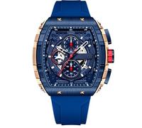 RORIOS Analogue Quartz Wrist Watch Men’s Tonneau Watches Fashion Multifunctional Watch Punk Chronograph Wristwatch with Silicone Strap for Men Blue