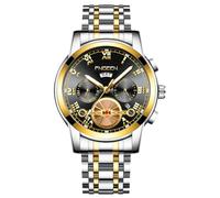 RORIOS Analogue Quartz Wristwatch Men’s Stainless Steel Watch Classic Business Wrist Watch Date Calendar Luminous Watch Multifunctional Waterproof Watch Black Gold