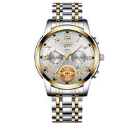 RORIOS Analogue Quartz Wristwatch Men’s Stainless Steel Watch Classic Business Wrist Watch Date Calendar Luminous Watch Multifunctional Waterproof Watch White Gold