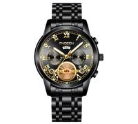 RORIOS Analogue Quartz Wristwatch Men’s Stainless Steel Watch Classic Business Wrist Watch Date Calendar Luminous Watch Multifunctional Waterproof Watch Black