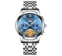 RORIOS Analogue Quartz Wristwatch Men’s Stainless Steel Watch Classic Business Wrist Watch Date Calendar Luminous Watch Multifunctional Waterproof Watch Blue White