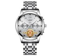 RORIOS Analogue Quartz Wristwatch Men’s Stainless Steel Watch Classic Business Wrist Watch Date Calendar Luminous Watch Multifunctional Waterproof Watch White