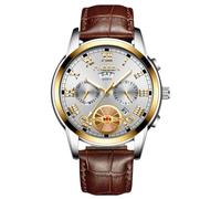 RORIOS Analogue Quartz Wristwatch Men’s Stainless Steel Watch Classic Business Wrist Watch Date Calendar Luminous Watch Multifunctional Waterproof Watch White Brown A