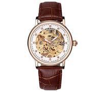 RORIOS Automatic Mechanical Watch for Women Luminous Simulated Diamond Skeleton Ladies Watches, Brown B, Strap