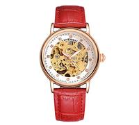 RORIOS Automatic Mechanical Watch for Women Luminous Simulated Diamond Skeleton Ladies Watches, Red A, Strap