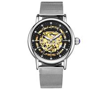 RORIOS Automatic Mechanical Watch Women Luminous Skeleton Dial Stainless Steel Dial Ladies Watches, Black B, Dress