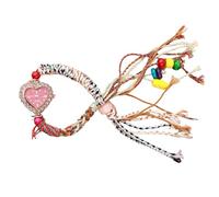 RORIOS Bohemian Handmade Braided Rope Watch for Women Colorful Beaded Wristwatch with Heart Decor Lightweight Quartz Movement Adjustable Pull Buckle Band Red