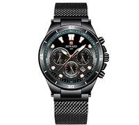 RORIOS Business Men Sport Watch Luminous Stopwatch Lap Timer Date Calendar Stainless Steel Mesh Strap Wrist Watch