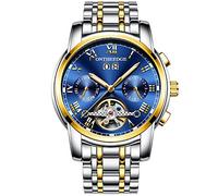 RORIOS Business Tourbillon Automatic Mechanical Watch for Men Stainless Steel Calendar Luminous Pointer Multifunction Wrist Watch
