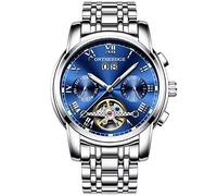 RORIOS Business Tourbillon Automatic Mechanical Watch for Men Stainless Steel Calendar Luminous Pointer Multifunction Wrist Watch