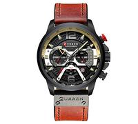 RORIOS Classic Men's Quartz Analogue Watch Chronograph Watches with Calendar, Sports Strap, Leather Strap, Khaki, Strap, Khaki, Strap