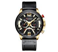 RORIOS Classic Men's Quartz Analogue Watch Chronograph Watches with Calendar, Sports Strap, Leather Watch, Black A, Lanyard