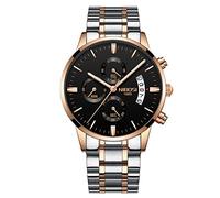 RORIOS Classic Men's Quartz Analogue Watch Chronograph Watches with Calendar, Stainless Steel Strap, Luminous Dial Watch, Black, Strap, Black, Bracelet