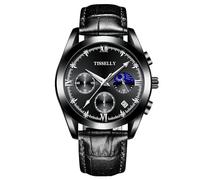 RORIOS Classic Stainless Steel Watches Men's Multifunctional Wristwatch Elegant Business Wrist Watch Analogue Quartz Waterproof Watch for Men Black A