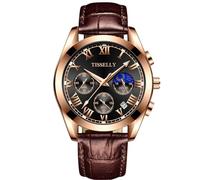 RORIOS Classic Stainless Steel Watches Men's Multifunctional Wristwatch Elegant Business Wrist Watch Analogue Quartz Waterproof Watch for Men Brown B