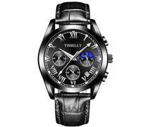 RORIOS Classic Stainless Steel Watches Men's Multifunctional Wristwatch Elegant Business Wrist Watch Analogue Quartz Waterproof Watch for Men Black C