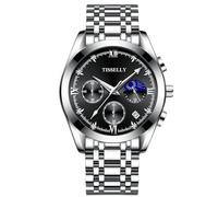 RORIOS Classic Stainless Steel Watches Men's Multifunctional Wristwatch Elegant Business Wrist Watch Analogue Quartz Waterproof Watch for Men Silver Black B