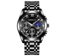 RORIOS Classic Stainless Steel Watches Men's Multifunctional Wristwatch Elegant Business Wrist Watch Analogue Quartz Waterproof Watch for Men Black D