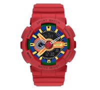 RORIOS Couple's Electronic Watch Multifunctional Military Wrist Watch Men’s Women's Wristwatch Digital Analog Watch with Resin Strap for Girls Boys Light Red A