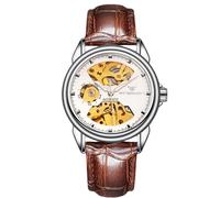 RORIOS Couple's Mechanical Watches Men Women Watch Automatic Stainless Steel Wristwatch Minimalist Self-Winding Wrist Watch Luminous Skeleton Watch White Brown B
