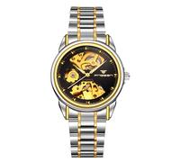RORIOS Couple's Mechanical Watches Men Women Watch Automatic Stainless Steel Wristwatch Minimalist Self-Winding Wrist Watch Luminous Skeleton Watch Black Gold