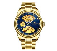 RORIOS Couple's Mechanical Watches Men Women Watch Automatic Stainless Steel Wristwatch Minimalist Self-Winding Wrist Watch Luminous Skeleton Watch Blue Gold B