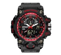 RORIOS Couples Sports Watch Dual Display Electronic Wristwatch Digital Analog Quartz Watch Multifunctional Military Wrist Watch for Men 50m Waterproof Black Red