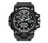 RORIOS Couples Sports Watch Dual Display Electronic Wristwatch Digital Analog Quartz Watch Multifunctional Military Wrist Watch for Men 50m Waterproof Black B