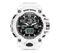 RORIOS Couples Sports Watch Dual Display Electronic Wristwatch Digital Analog Quartz Watch Multifunctional Military Wrist Watch for Men 50m Waterproof White A