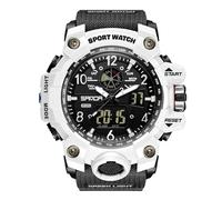 RORIOS Couples Sports Watch Dual Display Electronic Wristwatch Digital Analog Quartz Watch Multifunctional Military Wrist Watch for Men 50m Waterproof White Black B