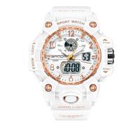 RORIOS Couples Sports Watch Dual Display Electronic Wristwatch Digital Analog Quartz Watch Multifunctional Military Wrist Watch for Women 50m Waterproof White Gold