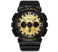 RORIOS Digital Sports Watch Quartz Waterproof with Alarm and Timer Multifunction for Men and Women, Gold/Black, Strap