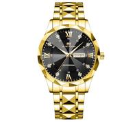 RORIOS Elegant Diamond Wrist Watch for Men Classic Stainless Steel Watch Men's Analogue Quartz Watches Luminous Date Calendar Wristwatch Gold