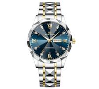 RORIOS Elegant Diamond Wrist Watch for Men Classic Stainless Steel Watch Men's Analogue Quartz Watches Luminous Date Calendar Wristwatch Blue