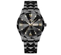 RORIOS Elegant Diamond Wrist Watch for Men Classic Stainless Steel Watch Men's Analogue Quartz Watches Luminous Date Calendar Wristwatch Black A