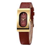 RORIOS Elegant Rectangular Women's Watch Slim Case with Leather Strap Analog Quartz Wristwatch Water-Resistant Fashion Timepiece Golden red