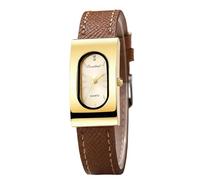RORIOS Elegant Rectangular Women's Watch Slim Case with Leather Strap Analog Quartz Wristwatch Water-Resistant Fashion Timepiece Golden Brown