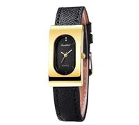 RORIOS Elegant Rectangular Women's Watch Slim Case with Leather Strap Analog Quartz Wristwatch Water-Resistant Fashion Timepiece Gold Black
