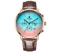 RORIOS Fashion Mens Watch Leather Strap Watch Color Changing Dail Calendar Multifunction Wristwatch with Stainless Steel Case Watches