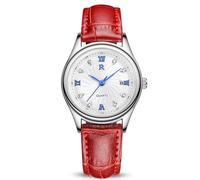 RORIOS Fashion Quartz Watches Leather Band Roman Numerals Day Calendar Waterproof Multifunctions Wrist Watch for Girl/Women Red Silver