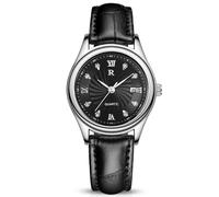 RORIOS Fashion Quartz Watches Leather Band Roman Numerals Day Calendar Waterproof Multifunctions Wrist Watch for Girl/Women Black Silver