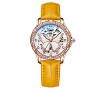 RORIOS Fashion Women’s Watches Luminous Skeleton Watches Automatic Mechanical Watch with Leather Strap Diamond-Accented Ladies Wristwatch